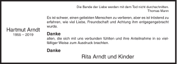 Traueranzeige von Hartmut Arndt von Siegener Zeitung