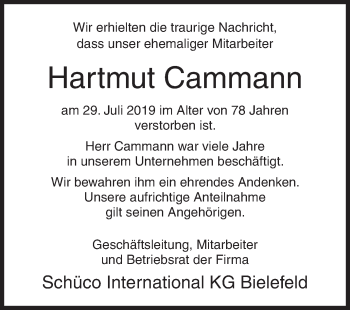 Traueranzeige von Hartmut Cammann von Siegener Zeitung