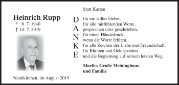 Traueranzeige von Heinrich Rupp von Siegener Zeitung