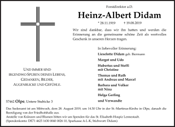 Traueranzeige von Heinz-Albert Didam von Siegener Zeitung
