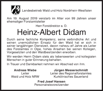 Traueranzeige von Heinz-Albert Didam von Siegener Zeitung