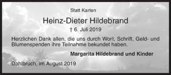 Traueranzeige von Heinz-Dieter Hildebrand von Siegener Zeitung