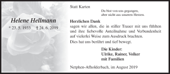 Traueranzeige von Helene Hellmann von Siegener Zeitung