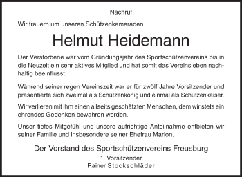 Traueranzeige von Helmut Heidemann von Siegener Zeitung
