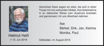 Traueranzeige von Helmut Heß von Siegener Zeitung