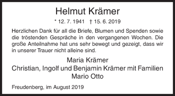 Traueranzeige von Helmut Krämer von Siegener Zeitung