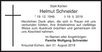 Traueranzeige von Helmut Schneider von Siegener Zeitung