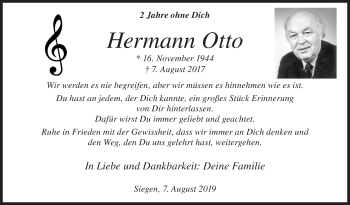 Traueranzeige von Hermann Otto von Siegener Zeitung