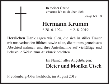 Traueranzeige von Hermann Krumm Krumm von Siegener Zeitung