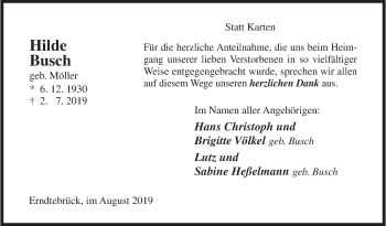 Traueranzeige von Hilde Busch von Siegener Zeitung