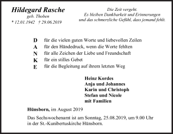 Traueranzeige von Hildegard Rasche von Siegener Zeitung