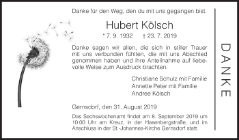 Traueranzeige von Hubert Kölsch von Siegener Zeitung