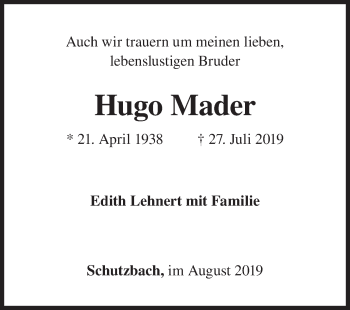Traueranzeige von Hugo Mader von Siegener Zeitung