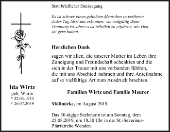 Traueranzeige von Ida Wirtz von Siegener Zeitung