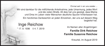 Traueranzeige von Inge Reichow von Siegener Zeitung