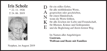 Traueranzeige von Iris Scholz von Siegener Zeitung