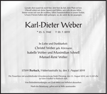 Traueranzeige von Karl-Dieter Weber von Siegener Zeitung