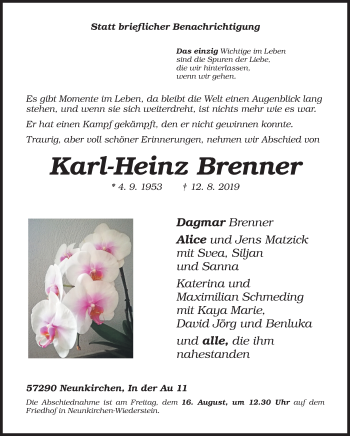 Traueranzeige von Karl-Heinz Brenner von Siegener Zeitung