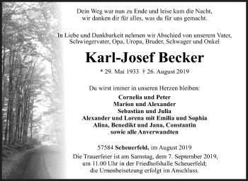 Traueranzeige von Karl-Josef Becker von Siegener Zeitung