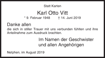 Traueranzeige von Karl Otto Vitt von Siegener Zeitung