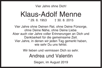 Traueranzeige von Klaus-Adolf Menne von Siegener Zeitung