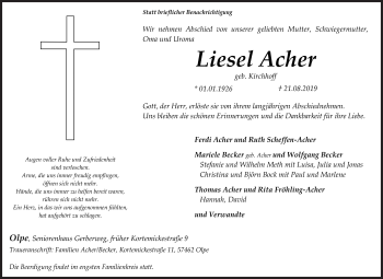 Traueranzeige von Liesel Acher von Siegener Zeitung