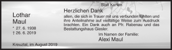 Traueranzeige von Lothar Maul von Siegener Zeitung