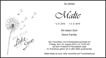 Traueranzeige von Malte  von Siegener Zeitung