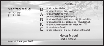 Traueranzeige von Manfred Mauel von Siegener Zeitung