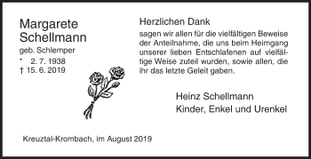 Traueranzeige von Margarete Schellmann von Siegener Zeitung