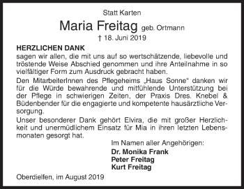 Traueranzeige von Maria Freitag von Siegener Zeitung