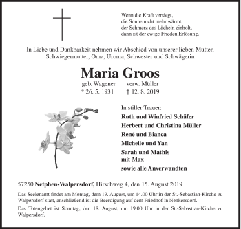 Traueranzeige von Maria Groos von Siegener Zeitung