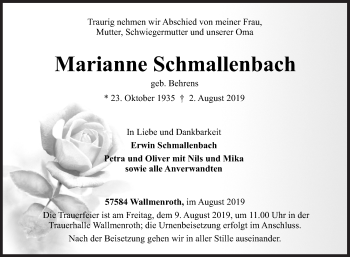 Traueranzeige von Marianne Schmallenbach von Siegener Zeitung