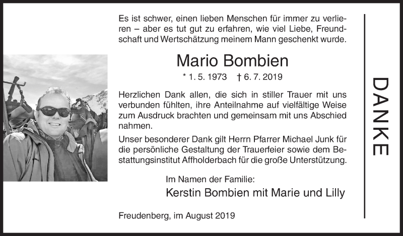  Traueranzeige für Mario Bombien vom 03.08.2019 aus Siegener Zeitung