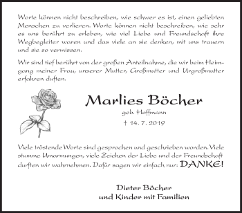 Traueranzeige von Marlies Böcher von Siegener Zeitung