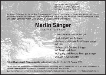 Traueranzeige von Martin Sänger von Siegener Zeitung