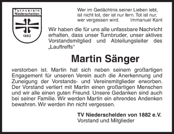 Traueranzeige von Martin Sänger von Siegener Zeitung