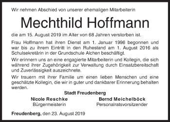 Traueranzeige von Mechthild Hoffmann von Siegener Zeitung