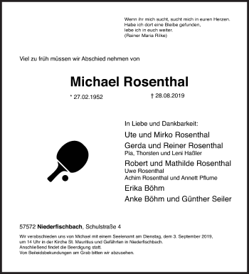 Traueranzeige von Michael Rosenthal von Siegener Zeitung
