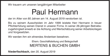 Traueranzeige von Paul Hermann von Siegener Zeitung