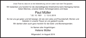 Traueranzeige von Paul Müller von Siegener Zeitung