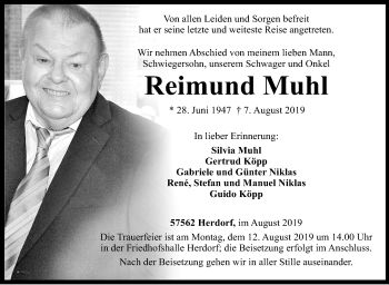Traueranzeige von Reimund Muhl von Siegener Zeitung