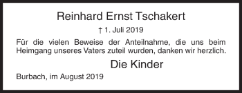 Traueranzeige von Reinhard Ernst Tschakert von Siegener Zeitung
