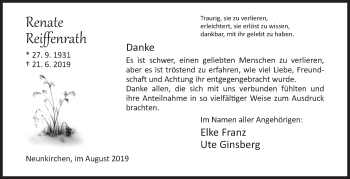 Traueranzeige von Renate Reiffenrath von Siegener Zeitung