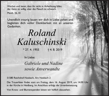 Traueranzeige von Roland Kaluschinski von Siegener Zeitung