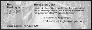 Traueranzeige von Rolf Holdinghausen von Siegener Zeitung