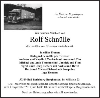 Traueranzeige von Rolf Schnülle von Siegener Zeitung