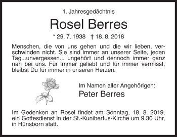 Traueranzeige von Rosel Berres von Siegener Zeitung