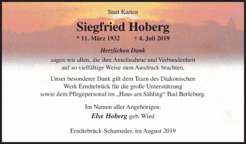 Traueranzeige von Siegfried Hoberg von Siegener Zeitung