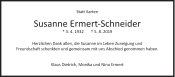 Traueranzeige von Susanne Ermert-Schneider von Siegener Zeitung